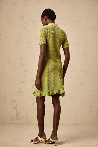 Urbaine Crochet Polo and Skirt Set — Olive Green