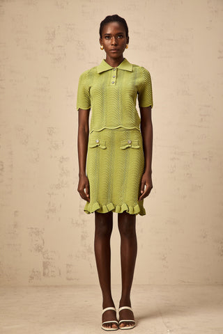 Urbaine Crochet Polo and Skirt Set — Olive Green