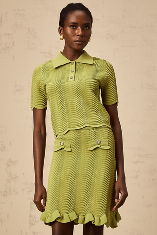 Urbaine Crochet Polo and Skirt Set — Olive Green