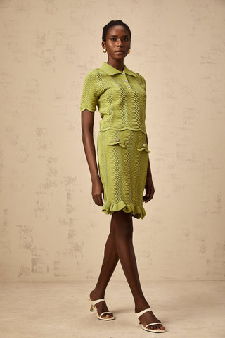 Urbaine Crochet Polo and Skirt Set — Olive Green