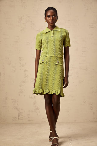 Urbaine Crochet Polo and Skirt Set — Olive Green