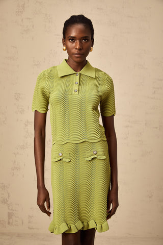 Urbaine Crochet Polo and Skirt Set — Olive Green