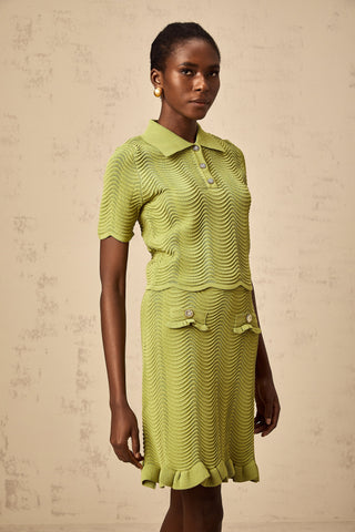 Urbaine Crochet Polo and Skirt Set — Olive Green