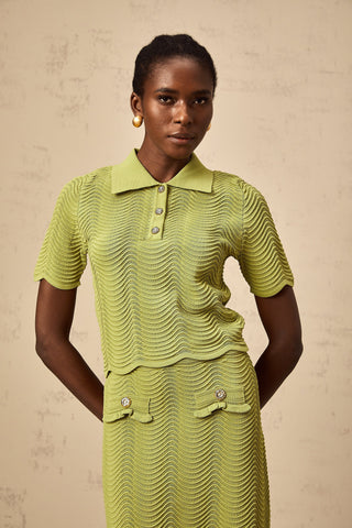 Urbaine Crochet Polo and Skirt Set — Olive Green