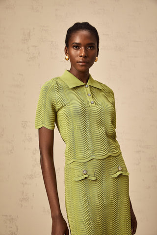 Urbaine Crochet Polo and Skirt Set — Olive Green