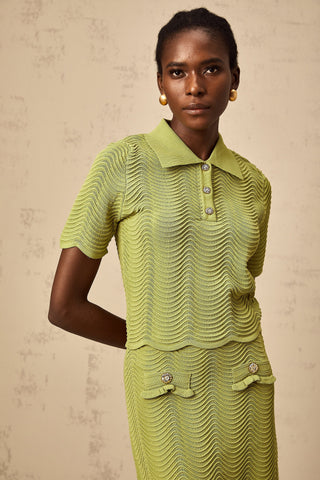 Urbaine Crochet Polo and Skirt Set — Olive Green
