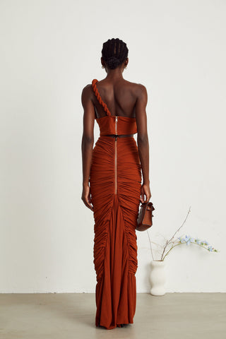 Célestine Twisted Cut-Out Top and Skirt Set — Brown
