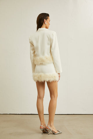 Valérie Feather-Hem Blazer and Skirt Set — White