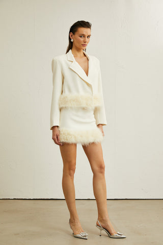 Valérie Feather-Hem Blazer and Skirt Set — White