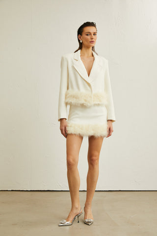Valérie Feather-Hem Blazer and Skirt Set — White
