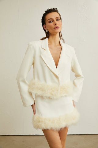 Valérie Feather-Hem Blazer and Skirt Set — White