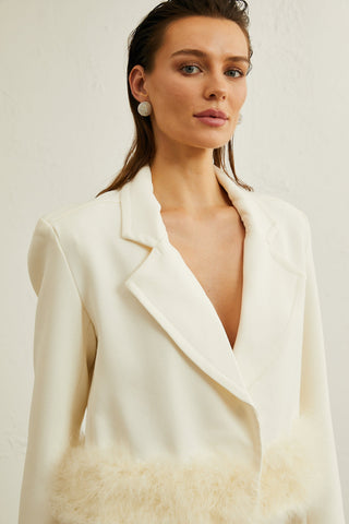 Valérie Feather-Hem Blazer and Skirt Set — White