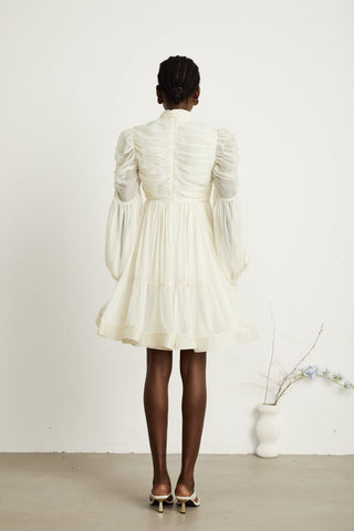 Thibaulte Tuck-Detail Mini Dress — Neutral