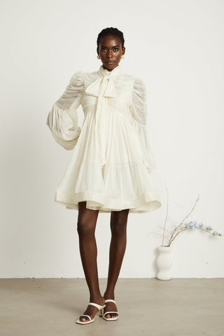 Thibaulte Tuck-Detail Mini Dress — Neutral