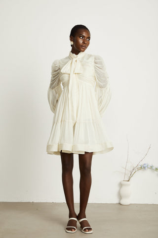 Thibaulte Tuck-Detail Mini Dress — Neutral
