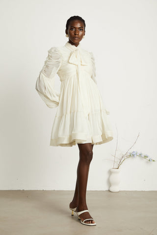 Thibaulte Tuck-Detail Mini Dress — Neutral