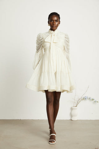 Thibaulte Tuck-Detail Mini Dress — Neutral