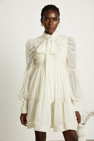 Thibaulte Tuck-Detail Mini Dress — Neutral