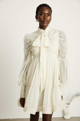 Thibaulte Tuck-Detail Mini Dress — Neutral