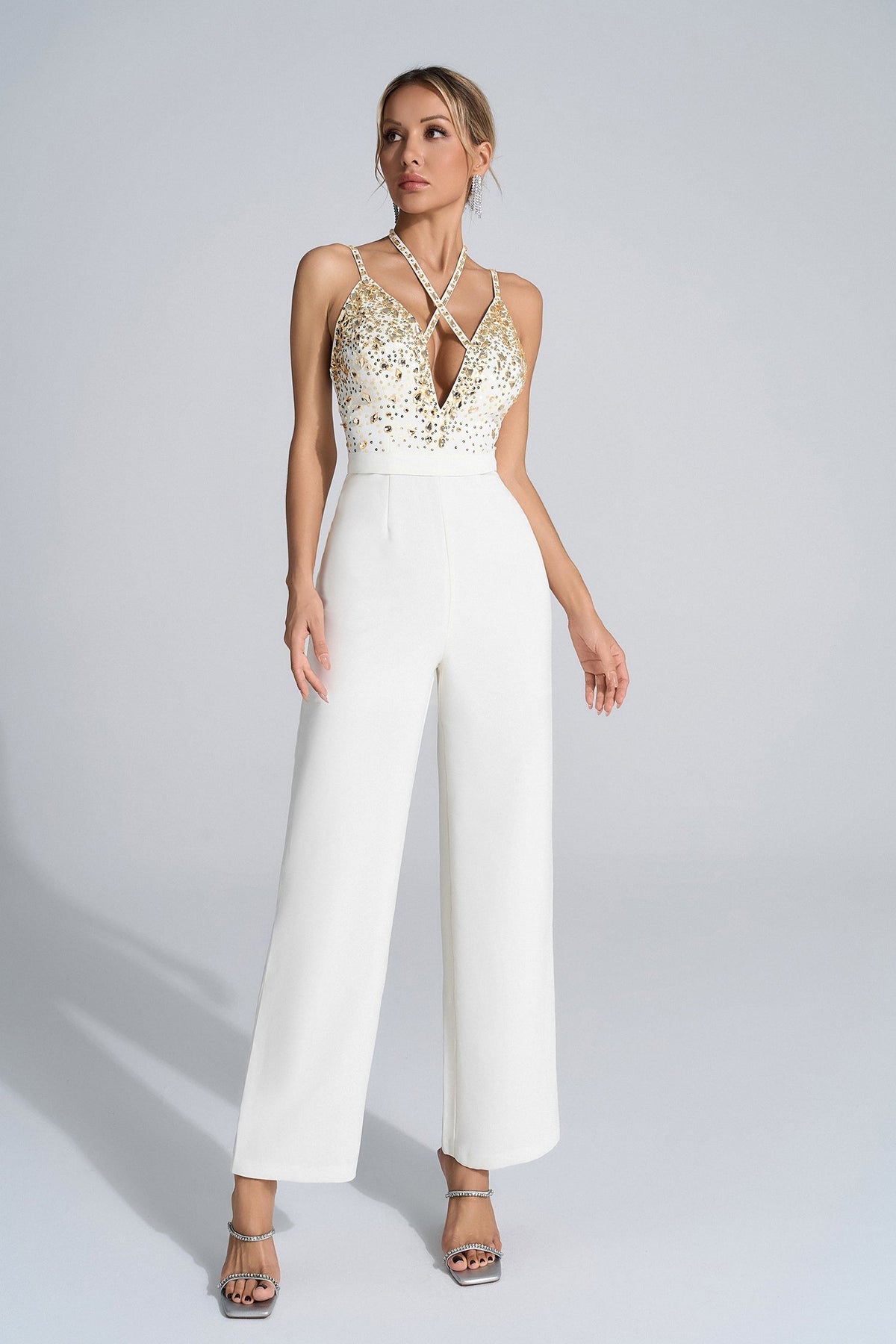 Matilda Sequin-Embellished Jumpsuit — White