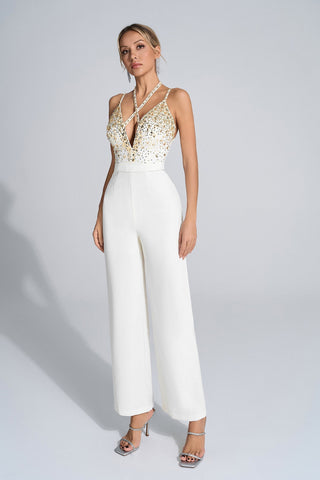 Matilda Sequin-Embellished Jumpsuit — White