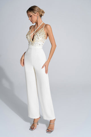 Matilda Sequin-Embellished Jumpsuit — White