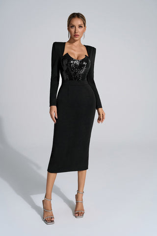 Aylin Sequin Midi Gown — Black
