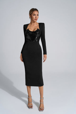 Aylin Sequin Midi Gown — Black
