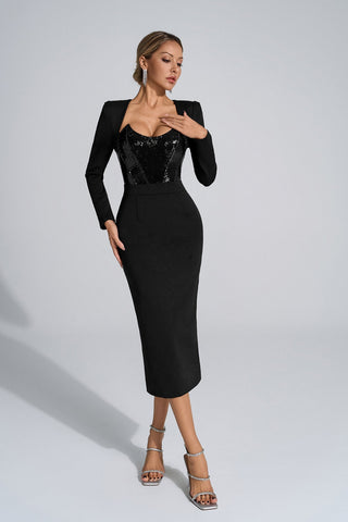 Aylin Sequin Midi Gown — Black