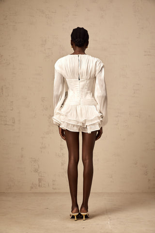 Rosier Pleated Ruffle Mini Dress — White