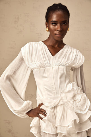 Rosier Pleated Ruffle Mini Dress — White