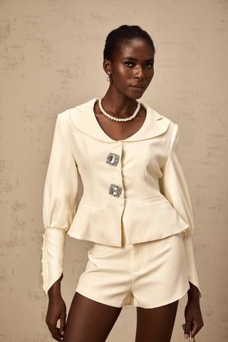 Iselin Crystal-Studded Jacket and Shorts Set
