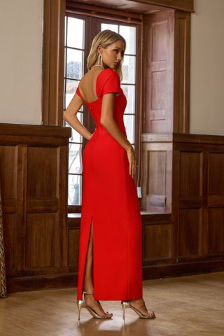 Louisa Diamond-Pattern Maxi Dress — Red