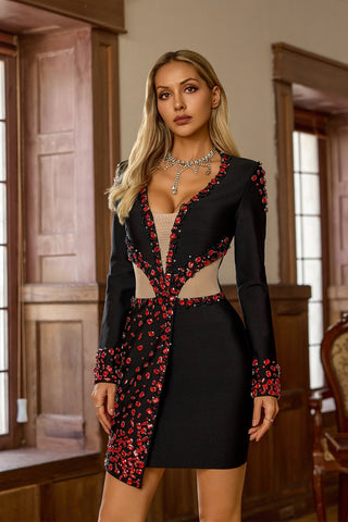 Kenzie Long-Sleeve Mini Dress — Black & Red