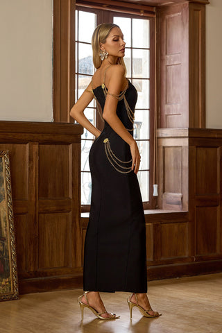 Magen Chain Halter Maxi Dress — Black