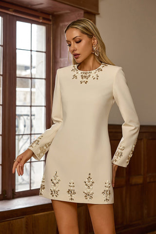 Narnia Long-Sleeve Mini Dress — Beige