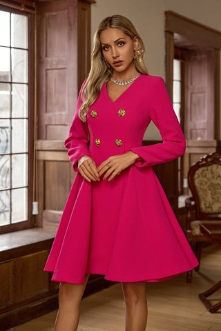 Peggie Long-Sleeve Mini Dress — Rose Red