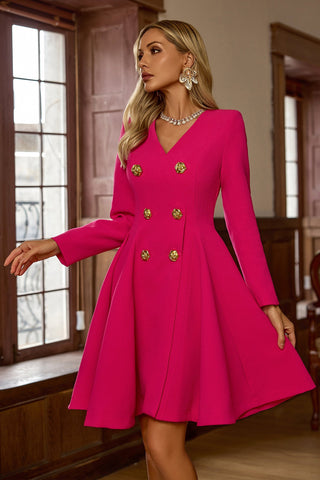 Peggie Long-Sleeve Mini Dress — Rose Red