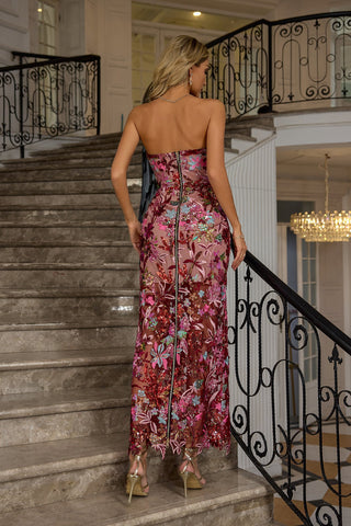 Leanna Floral Embroidered Maxi Dress — Red