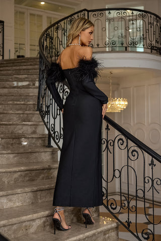 Boris Feather-Embellished Maxi Dress — Black