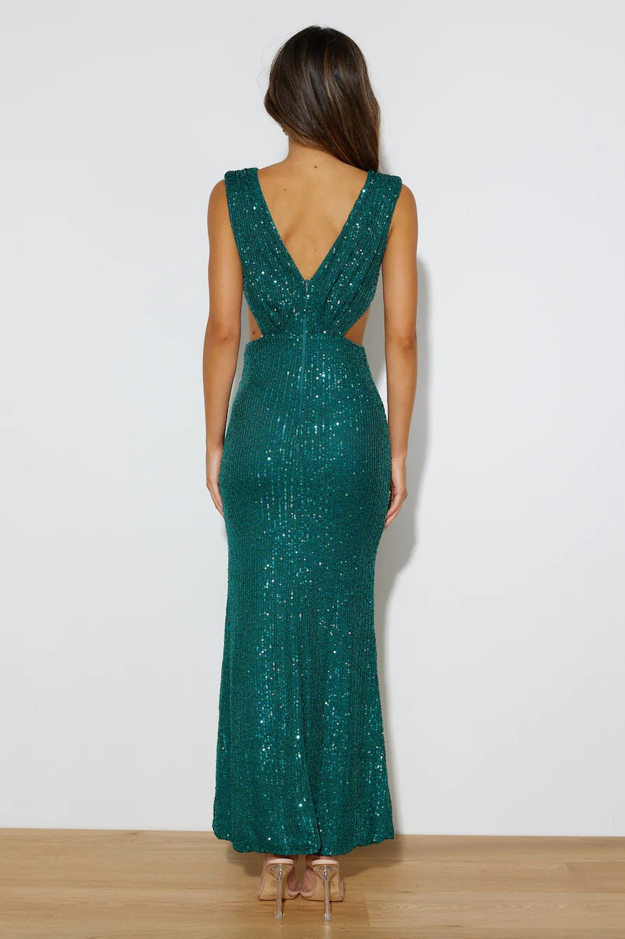 Sequin Maxi Party Dress — Forest Green, Cuavan