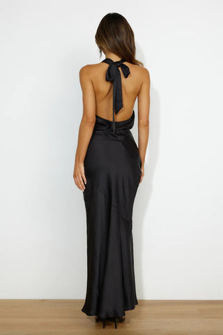 Halter Maxi Party Dress — Black, Cuavan