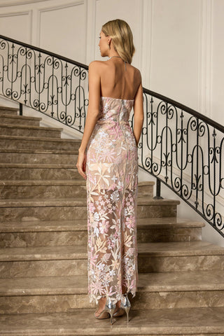 Leanna Floral Embroidered Maxi Dress — Light Pink