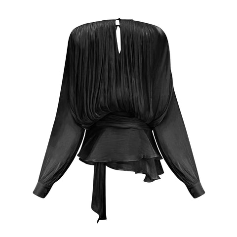 Eugénie Pleated Ruffle Mini Dress — Black