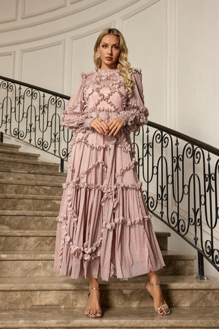 Macie Long-Sleeve Maxi Gown — Pink