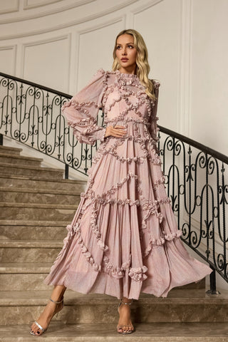 Macie Long-Sleeve Maxi Gown — Pink