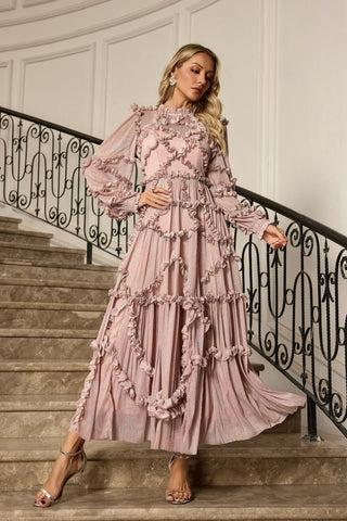 Macie Long-Sleeve Maxi Gown — Pink