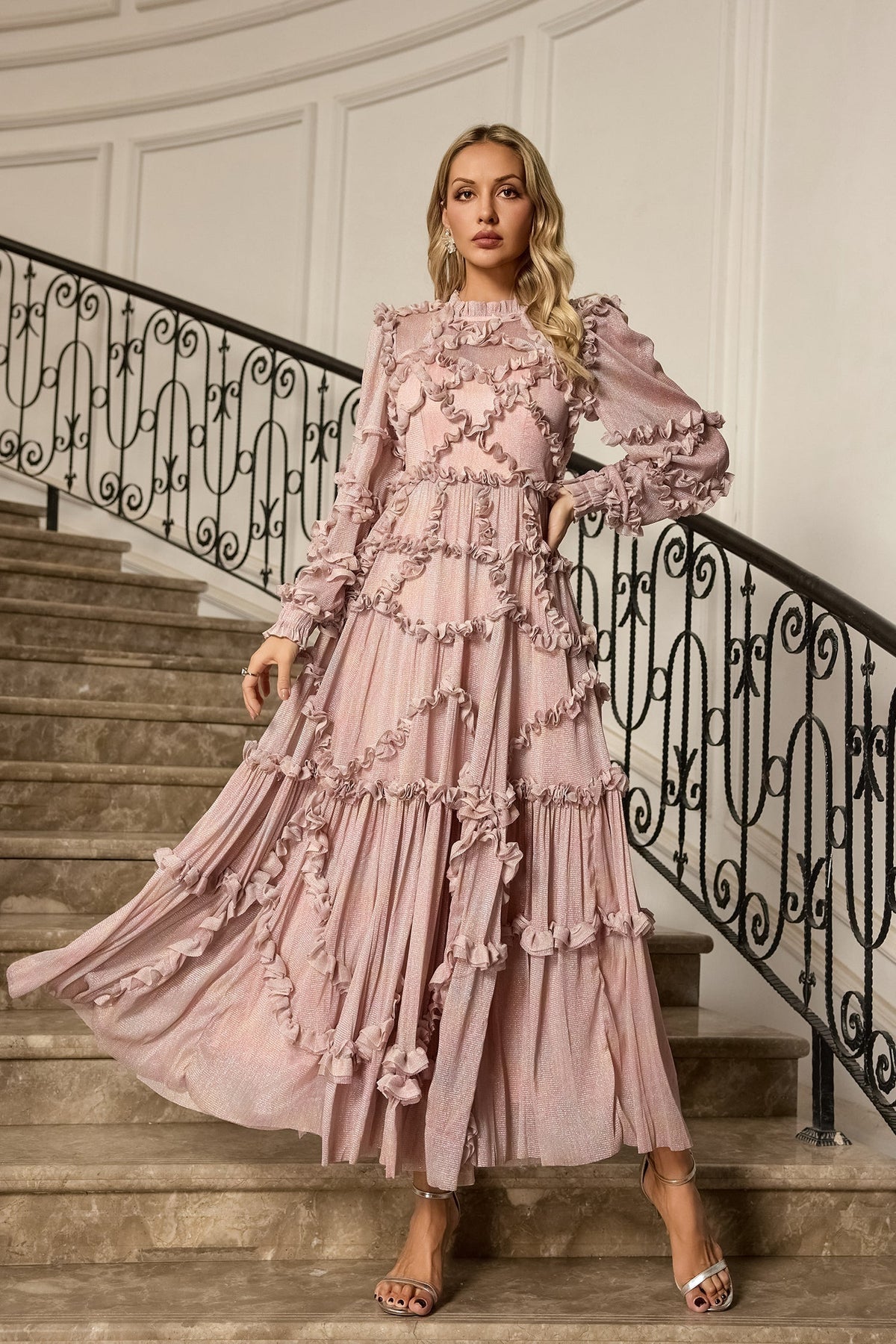 Macie Long-Sleeve Maxi Gown — Pink