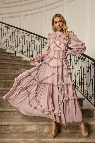 Macie Long-Sleeve Maxi Gown — Pink