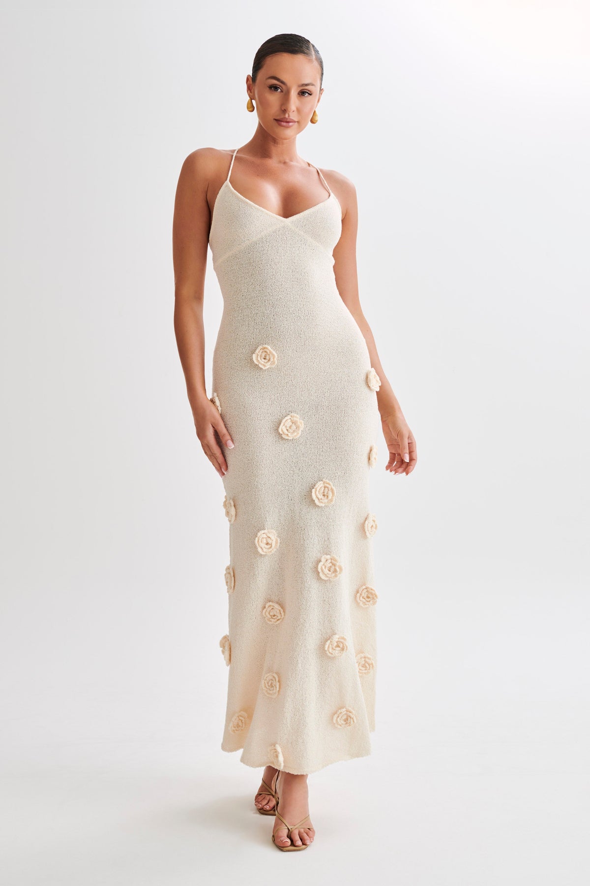 Suki Crochet Maxi Dress with Floral Appliqué, Cuavan